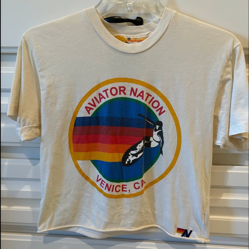 Aviator Nation Womens boyfriend logo tee shirt cream-Size M